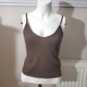 Revamped- Taupe Ribbed Cami Semi Crop Top- Size M